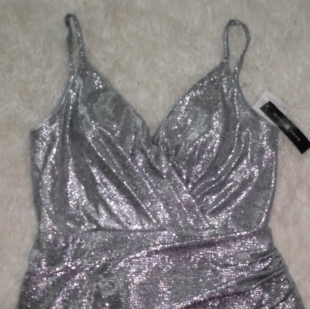 Betsy & Adam Slinky Metallic Slit Gown Size 12 - Picture 8 of 15